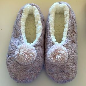 Ballet Cable Knit Slippers with Pom Pom Pink Size 7-9